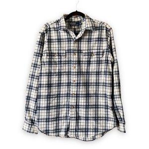 Vintage Polo Ralph Lauren Mens White Gray Blue Plaid Button Up Shirt Size Medium